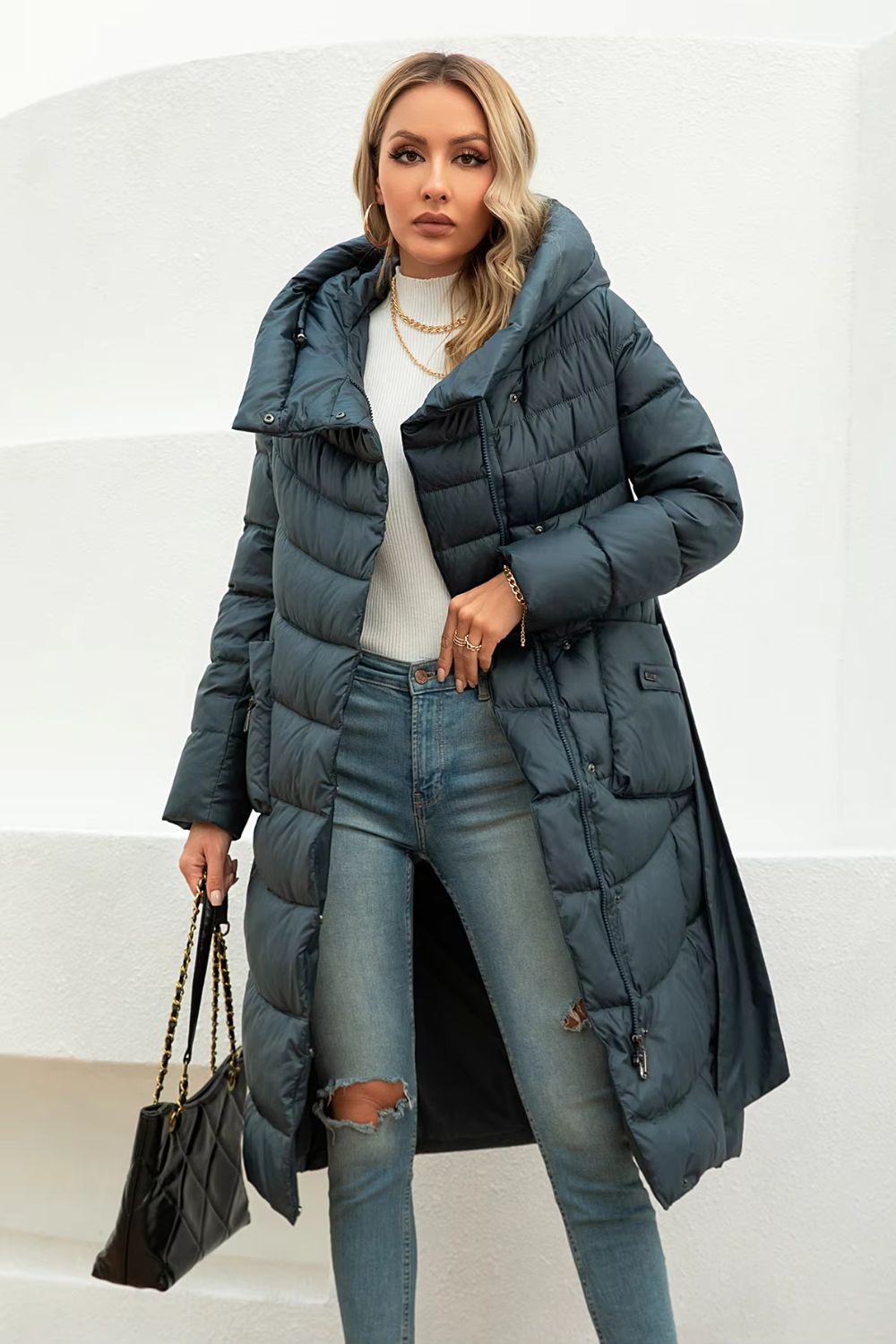Parka longue ceinturée pour femme