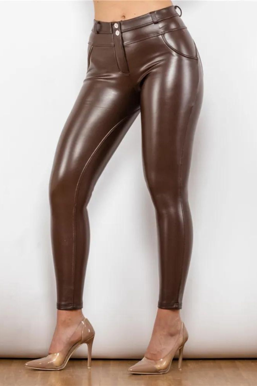 بنطلون جلد لرفع المؤخرة - بني