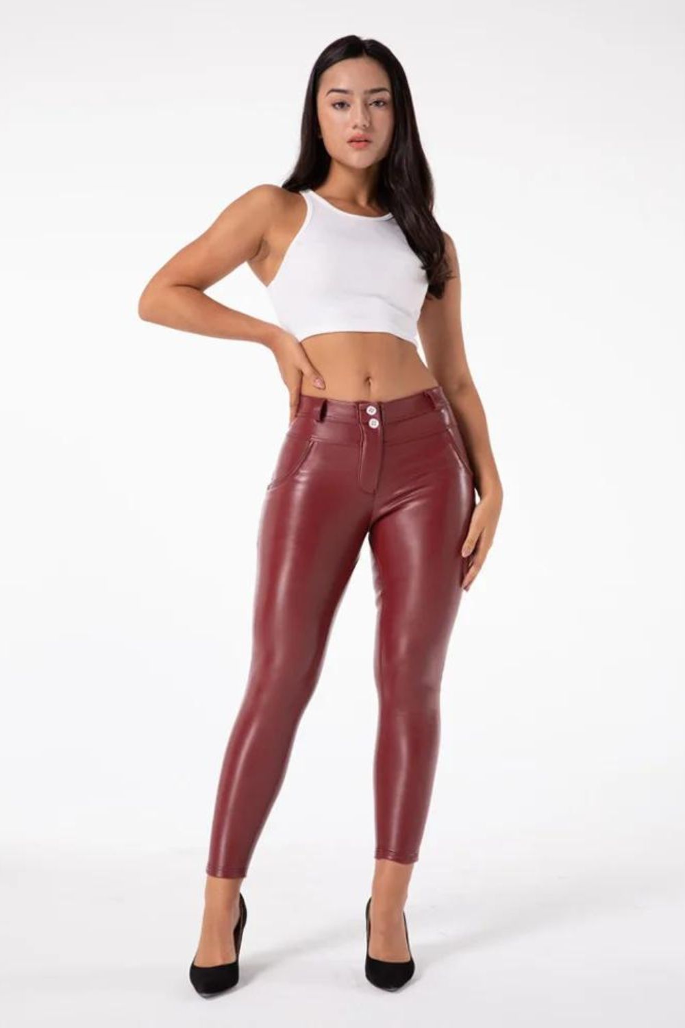 Pantalon en cuir rehausseur de fesses - Bourgogne