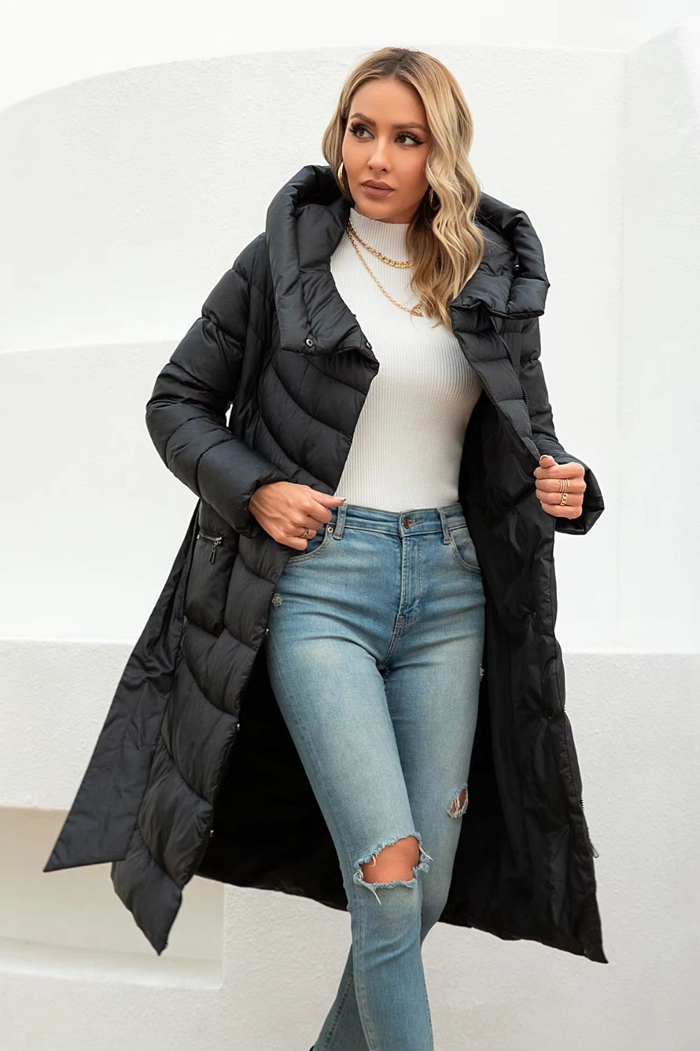 Parka longue ceinturée pour femme