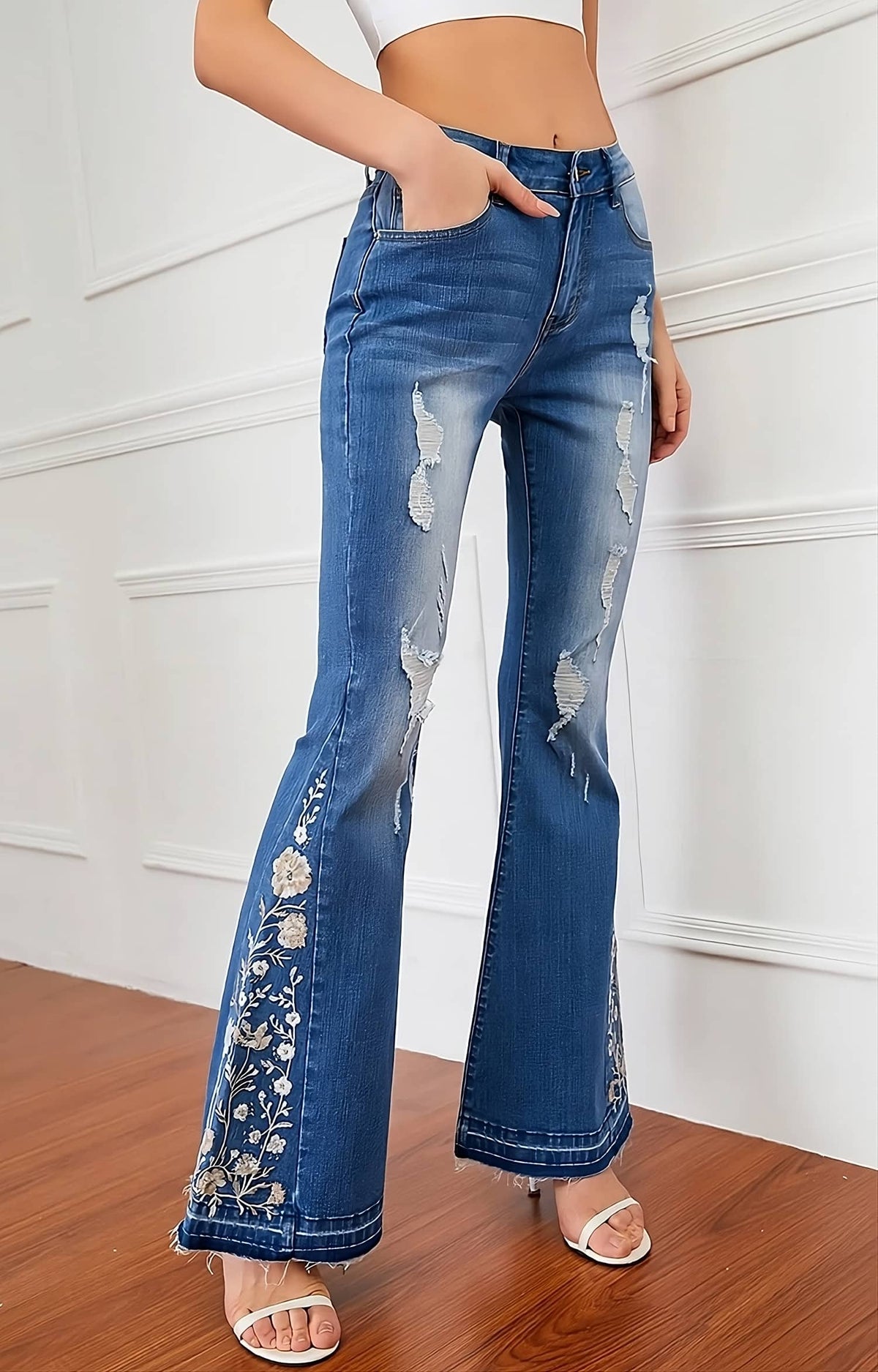 ripped wide leg jeans