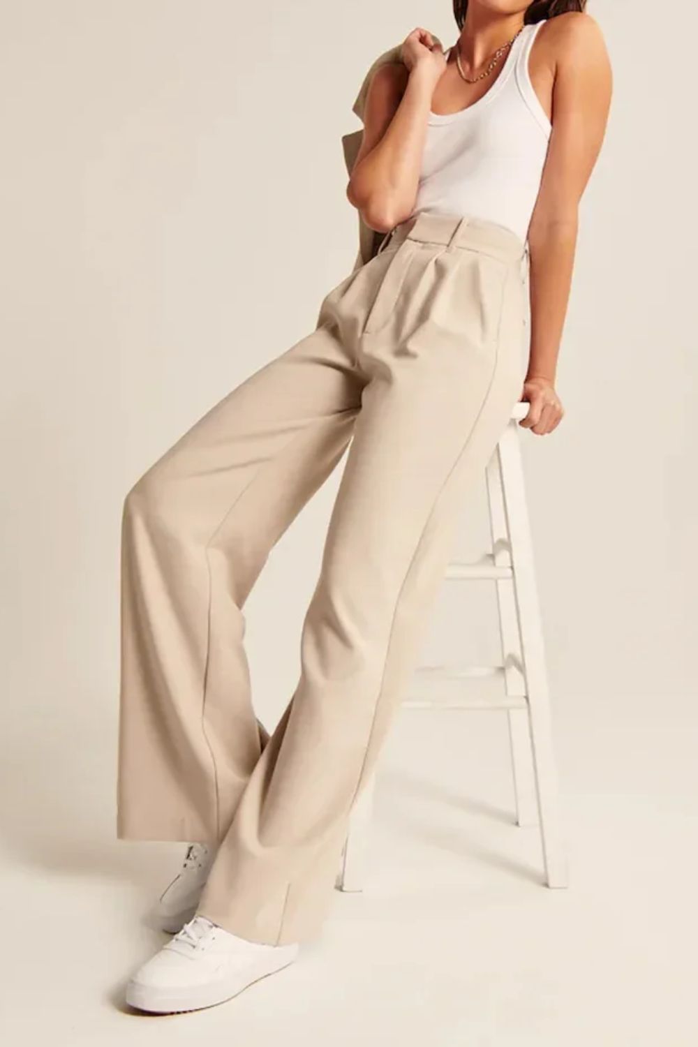 beige high waisted wide leg pants