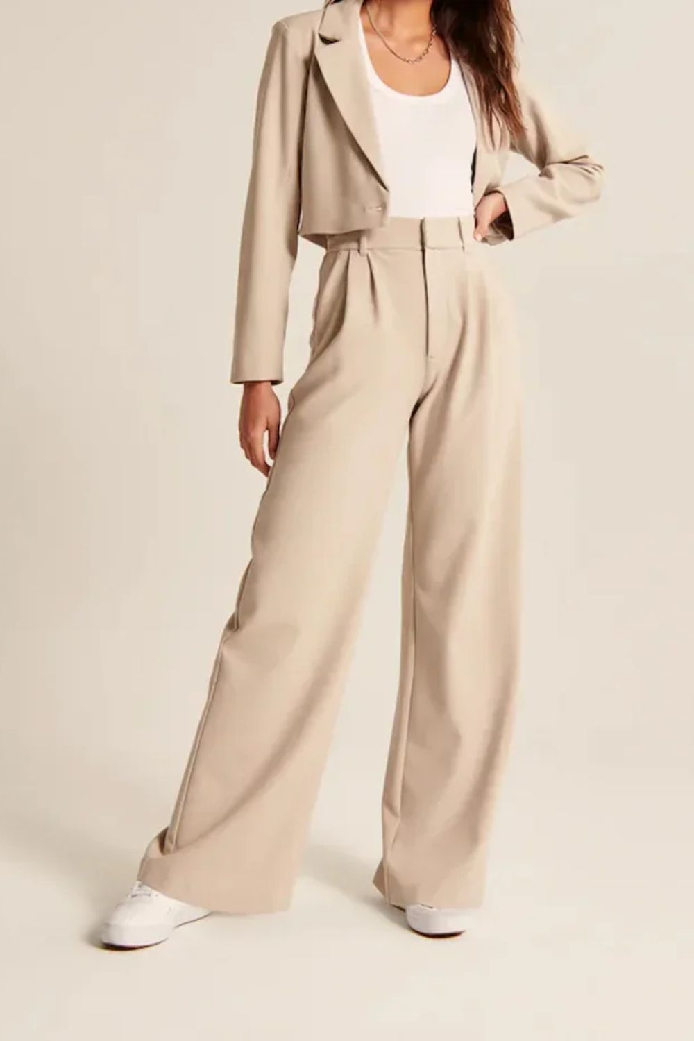 beige high waisted wide leg trousers