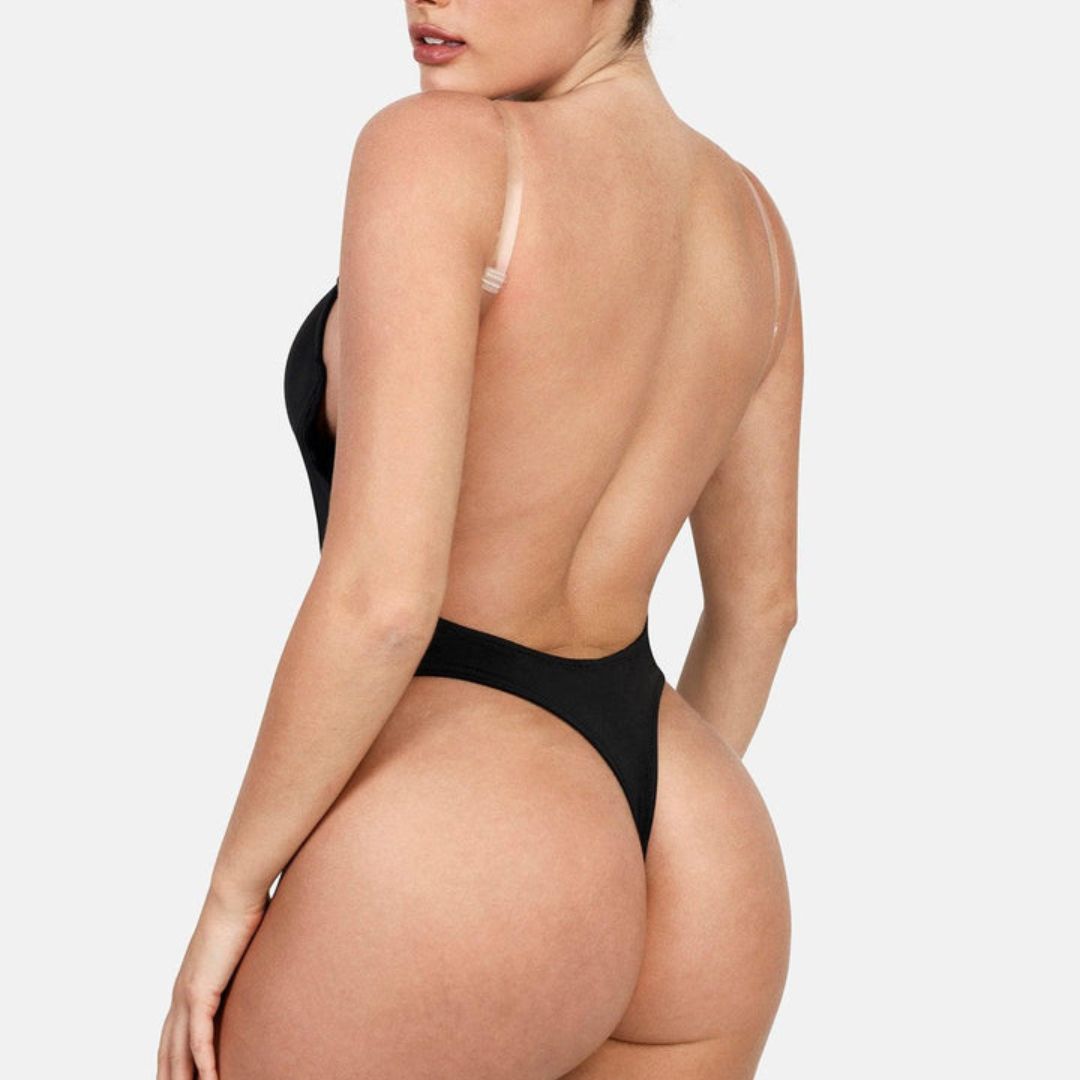 black backless plunge shapewear bodysuit