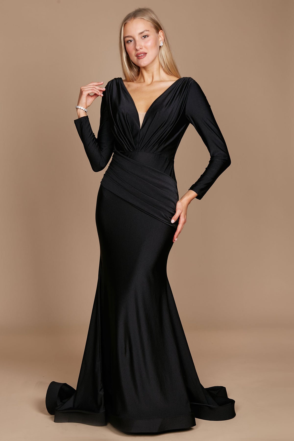 black long sleeve evening dress