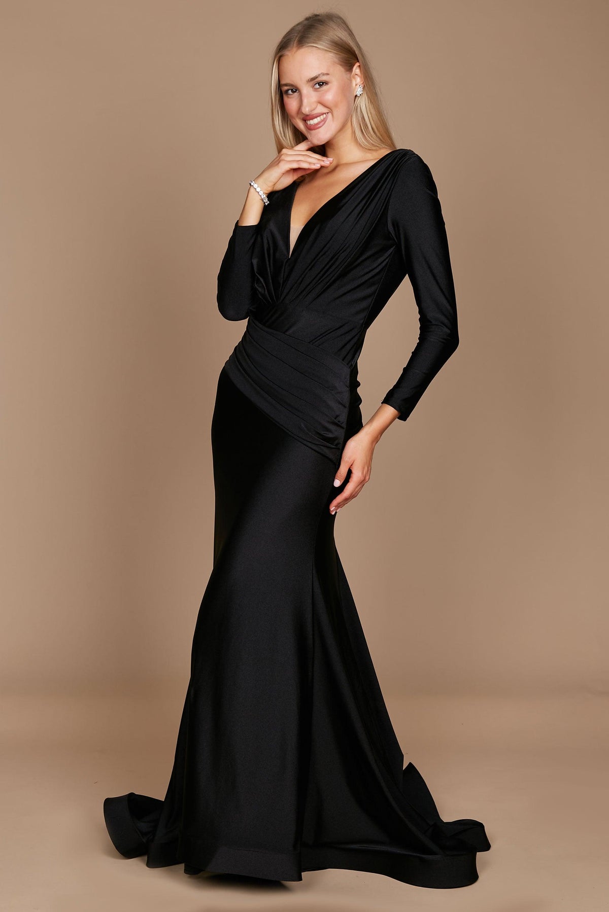 black wedding guest dress long sleeve