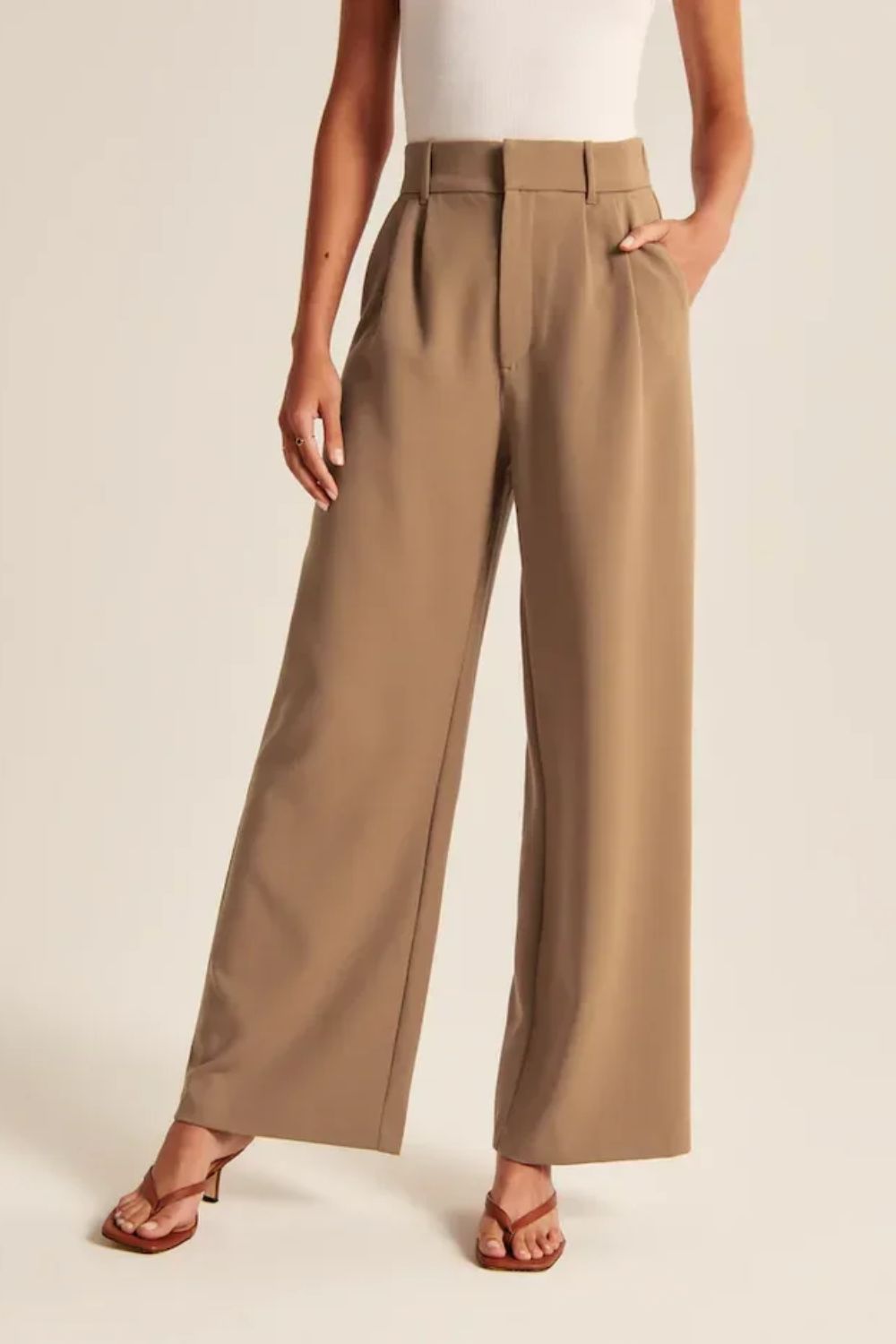 High-Waisted Wide Leg Pants - Brown