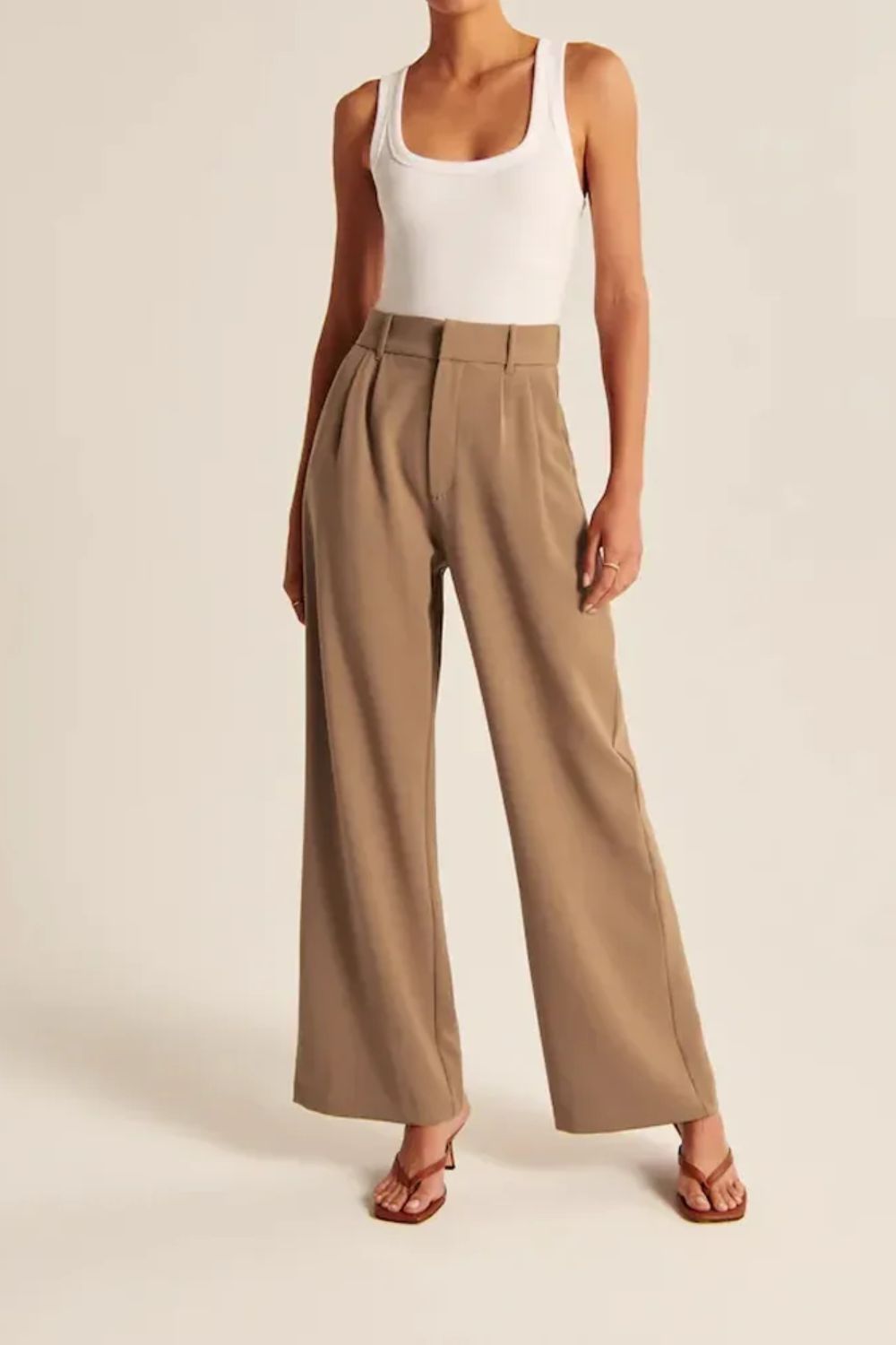 High-Waisted Wide Leg Pants - Brown