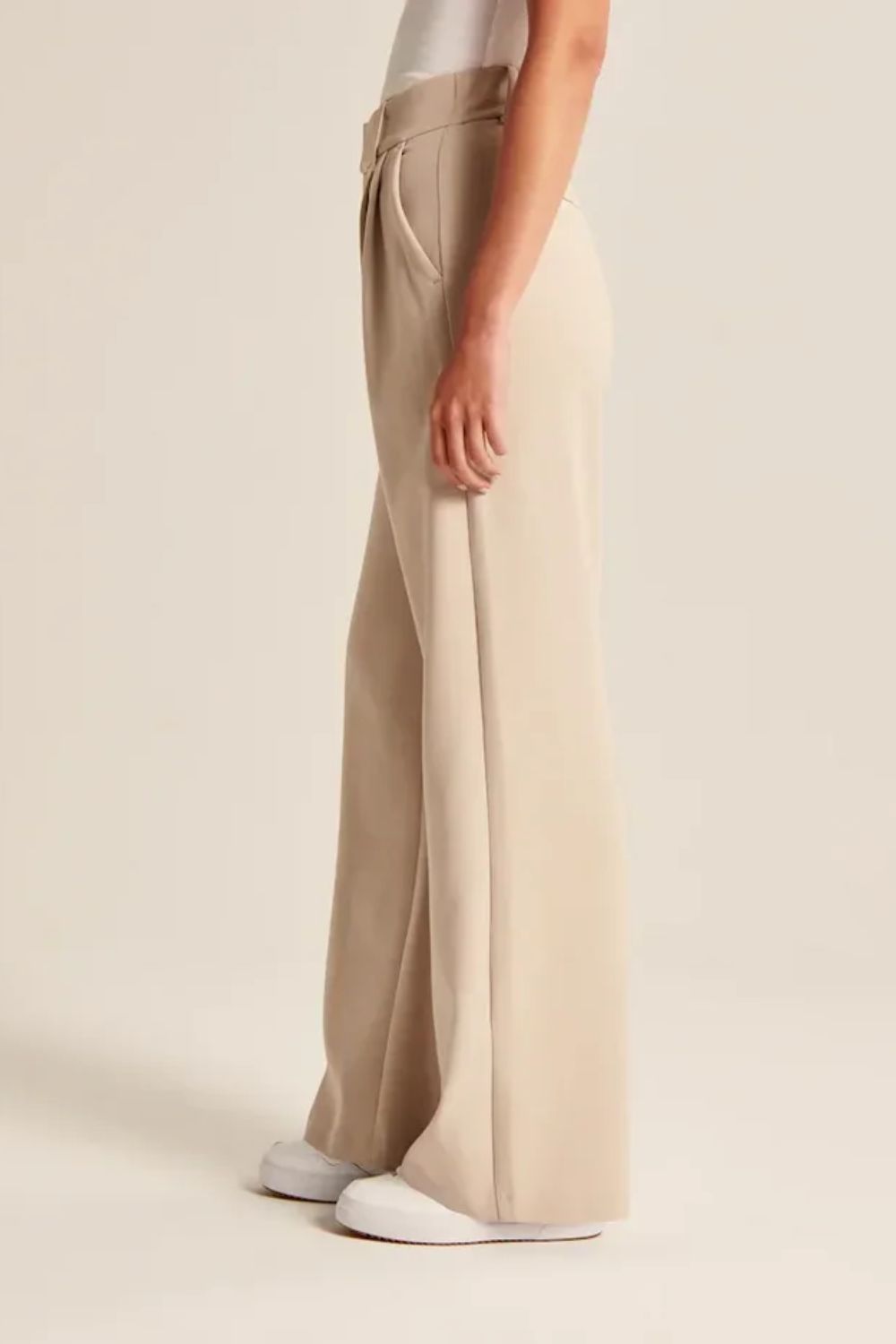 cream high waisted wide leg pants