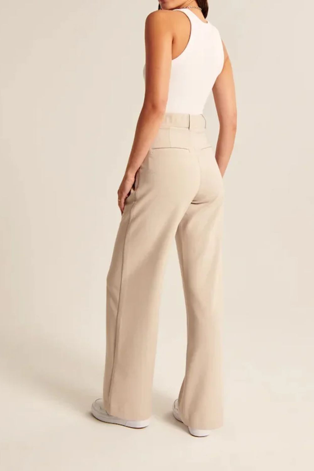 cream high waisted wide leg trousers