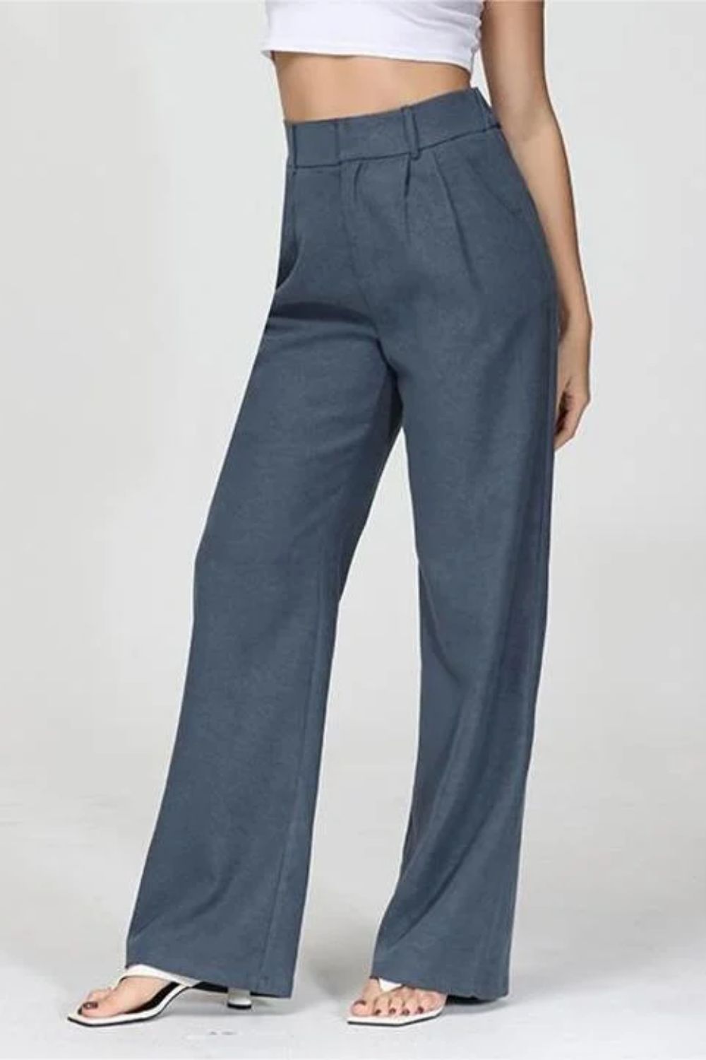 High-Waisted Wide Leg Pants - Charcoal