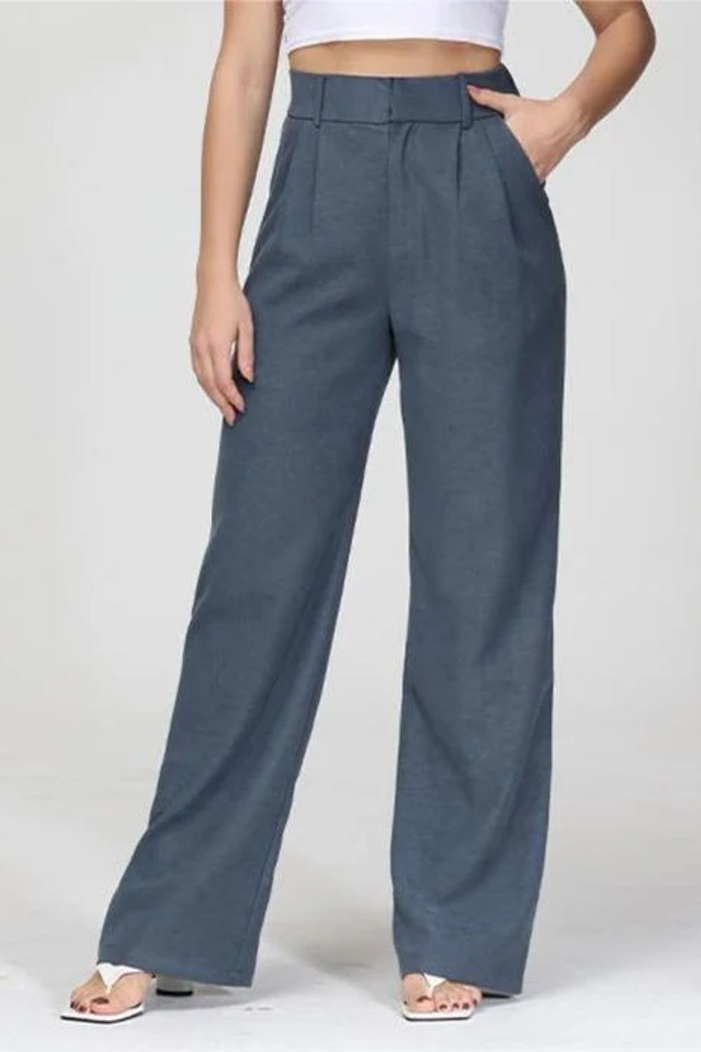 High-Waisted Wide Leg Pants - Charcoal