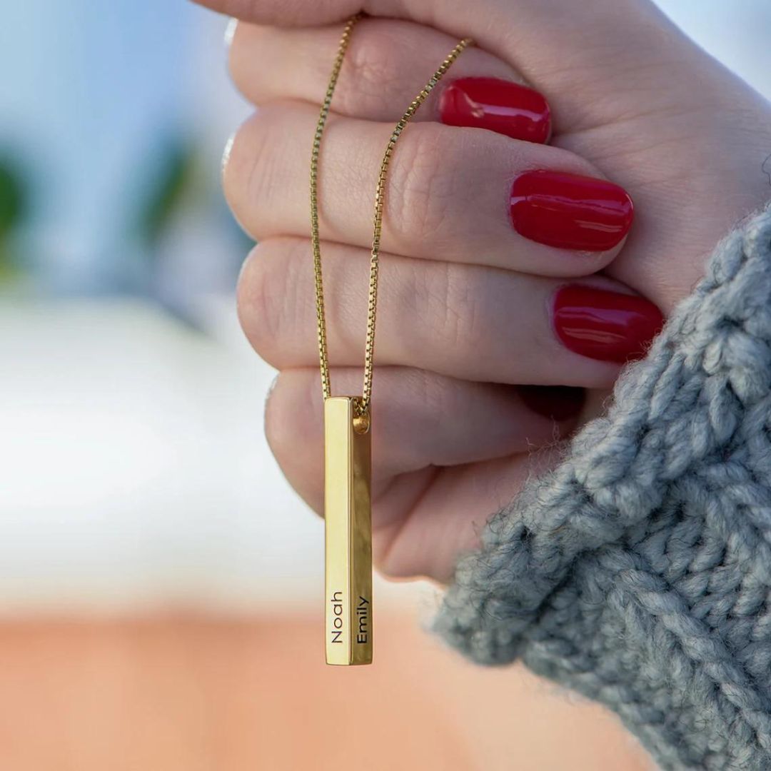 gold pillar bar necklace