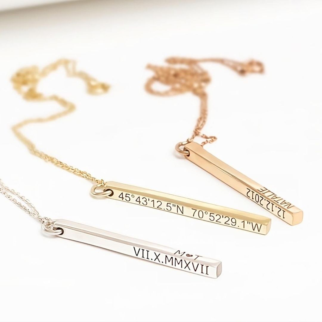 pillar bar necklace engraved