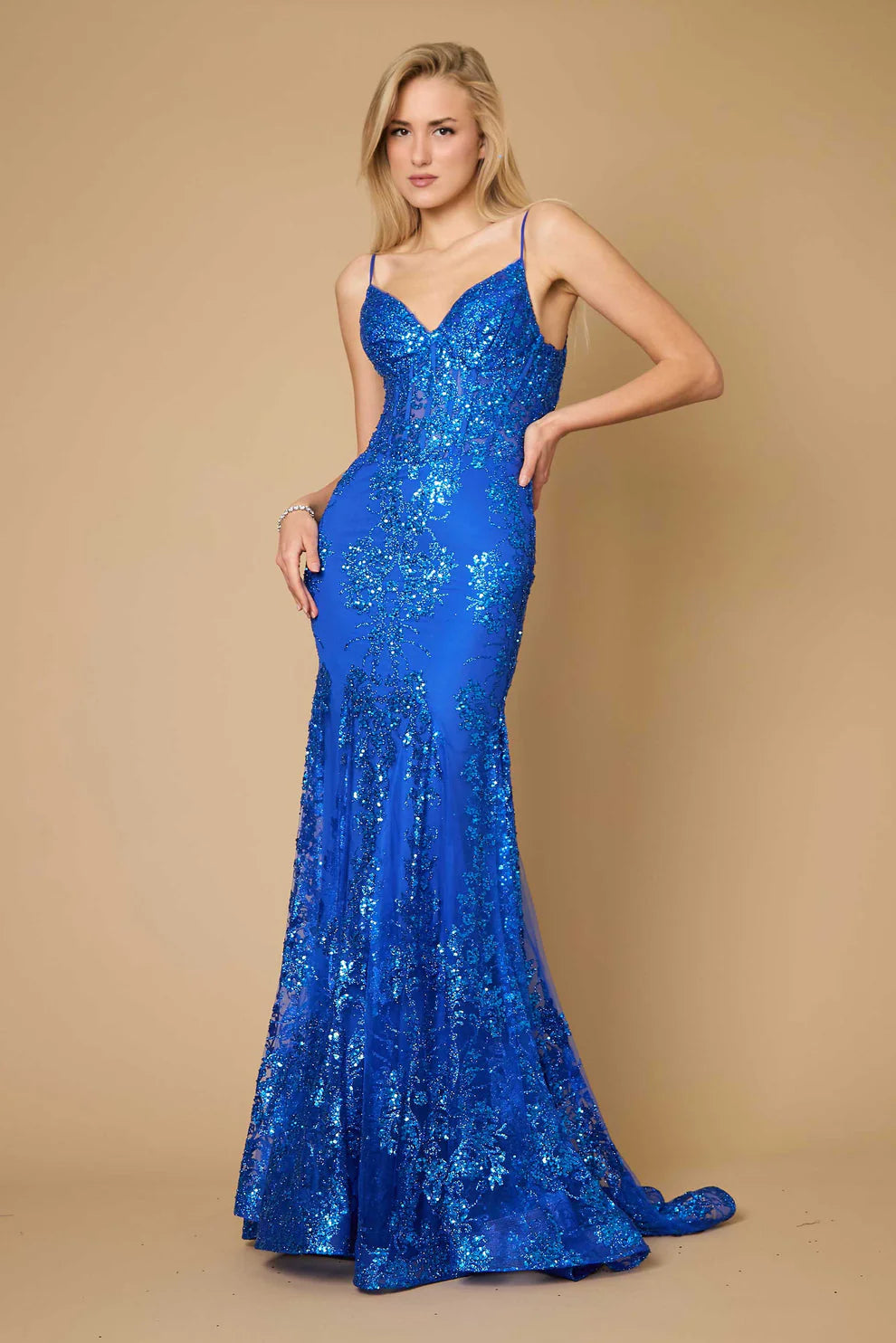 sachin and babi light blue dress Azazie 2026 Sexy Corset Ruffles Column Prom Dress Royal Blue Gown main image 1