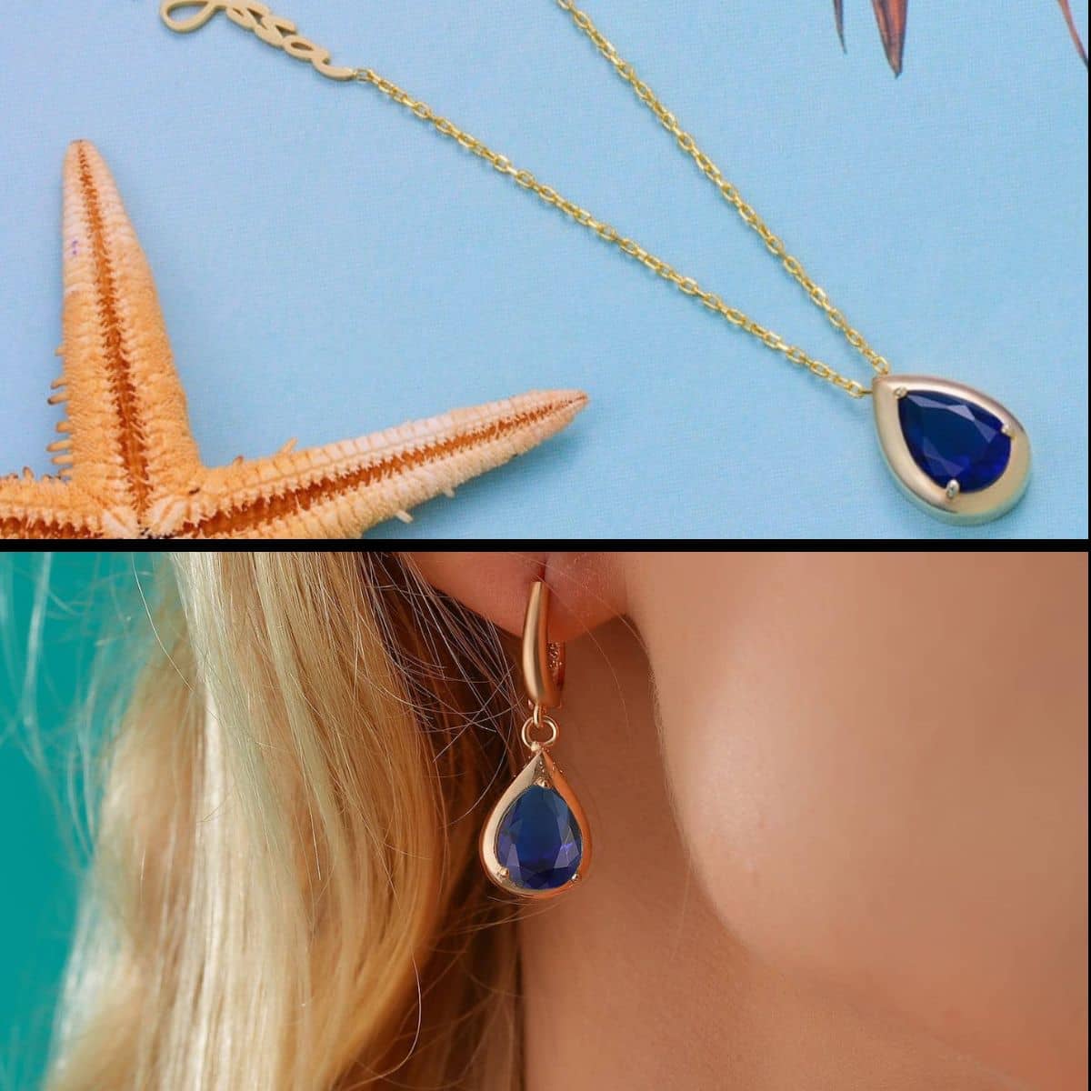 sapphire necklace and earring set