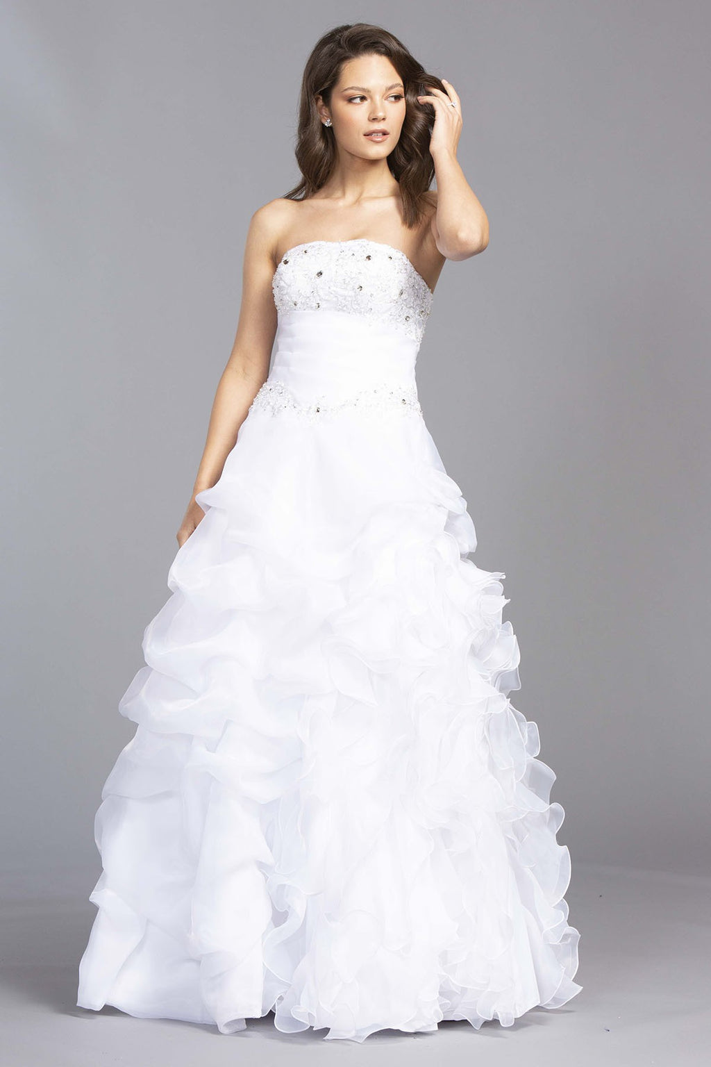 Strapless Plain Ruffle Trim Wedding Gown
