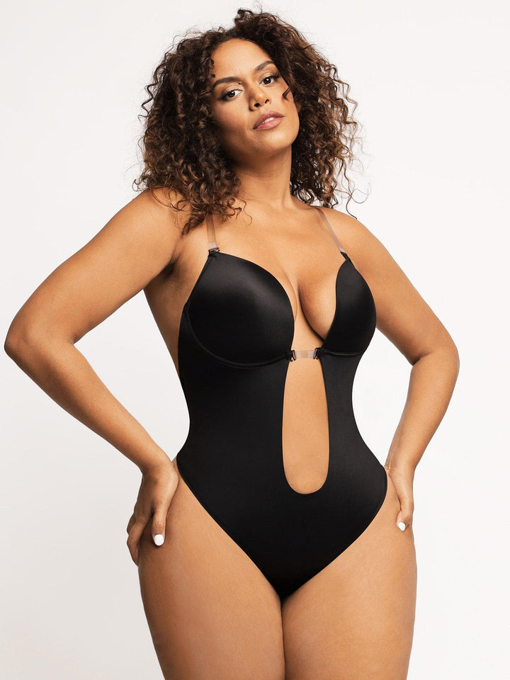 black strapless shapewear bodysuit low back