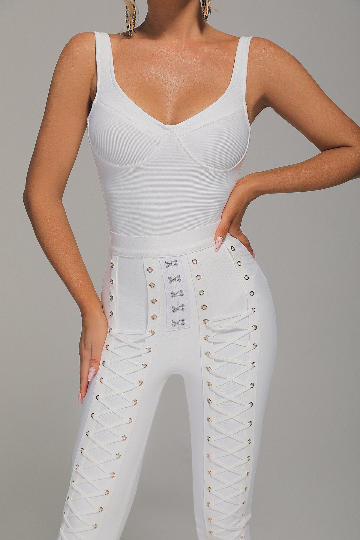 white bandage jumpsuit