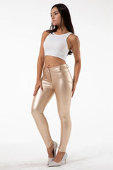 Butt Lifting Leather Pants - White Gold