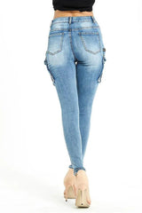 Mid-Rise Skinny Cargo Jeans