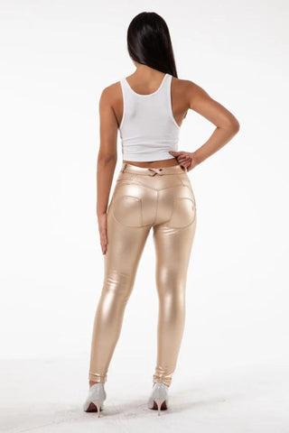 Butt Lifting Leather Pants - White Gold