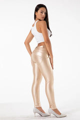 Butt Lifting Leather Pants - White Gold