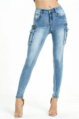 Mid-Rise Skinny Cargo Jeans