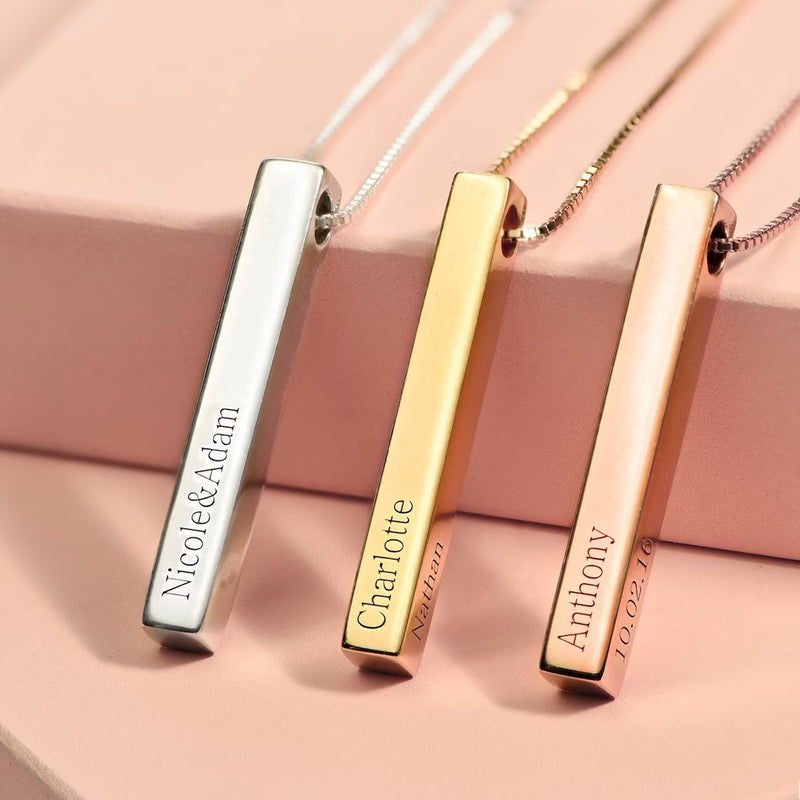 3d bar name necklace