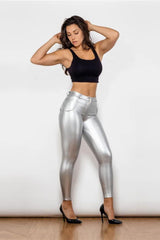 Butt Lifting Leather Pants - Silver