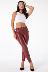 Butt Lifting Leather Pants - Burgundy