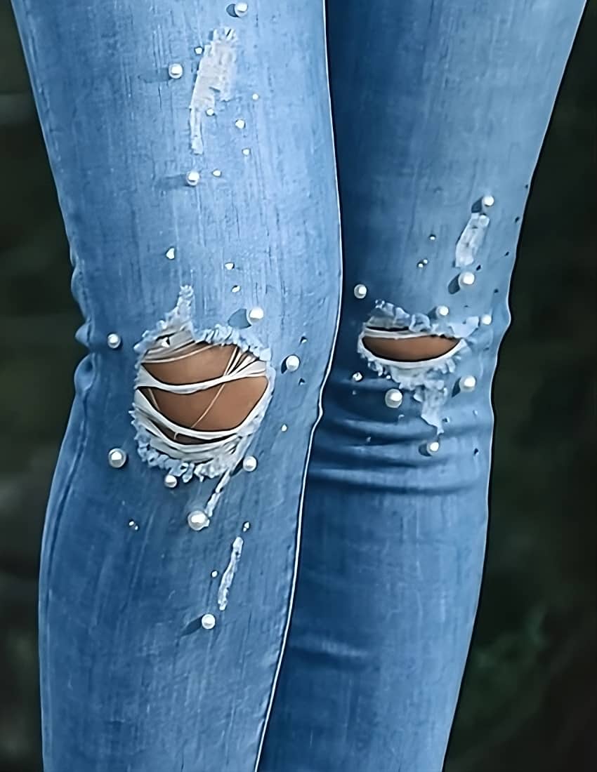 ripped jeans with pearls