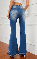 Distressed Embroidered Flare Jeans