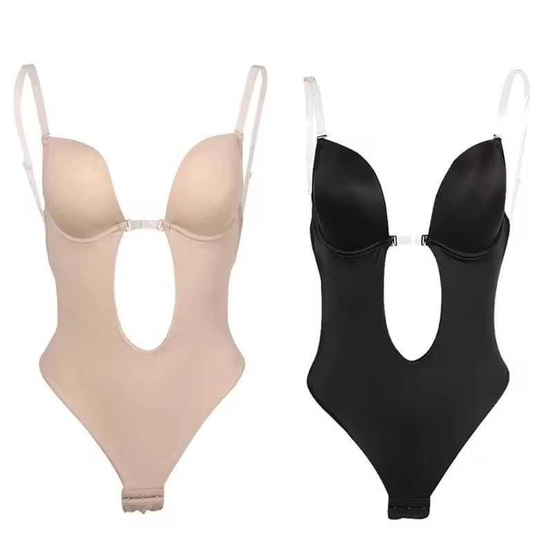 Vrouwen Diepe V-hals Body Shaper Strapless Backless Bh Bodysuit Shapewear U Plunge Naadloze String Zwart Vrouwen Diepe V-hals Body Shaper Strapless Backless Bh Bodysuit Shapewear U Plunge Naadloze String Zwart