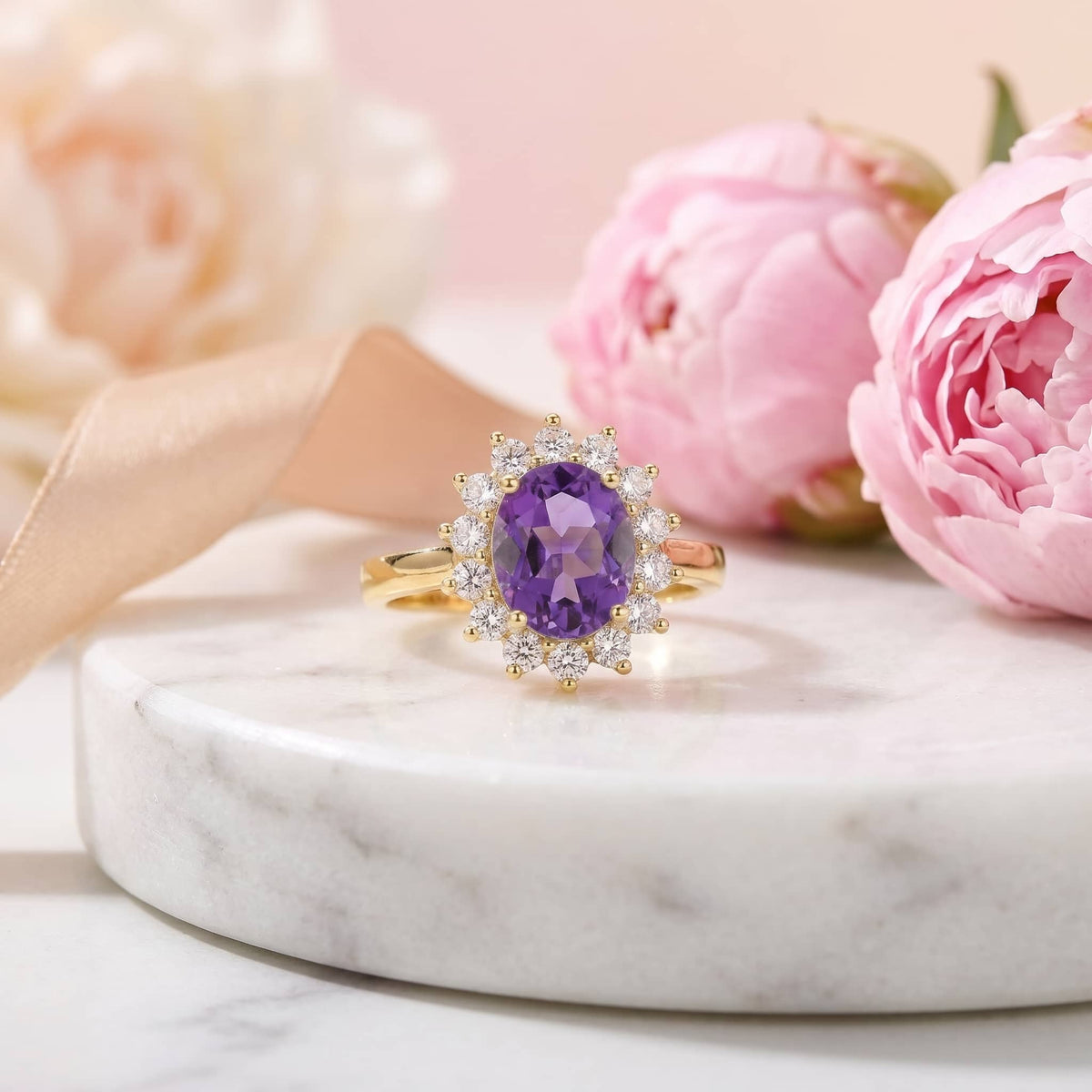 Bague de naissance en améthyste ovale