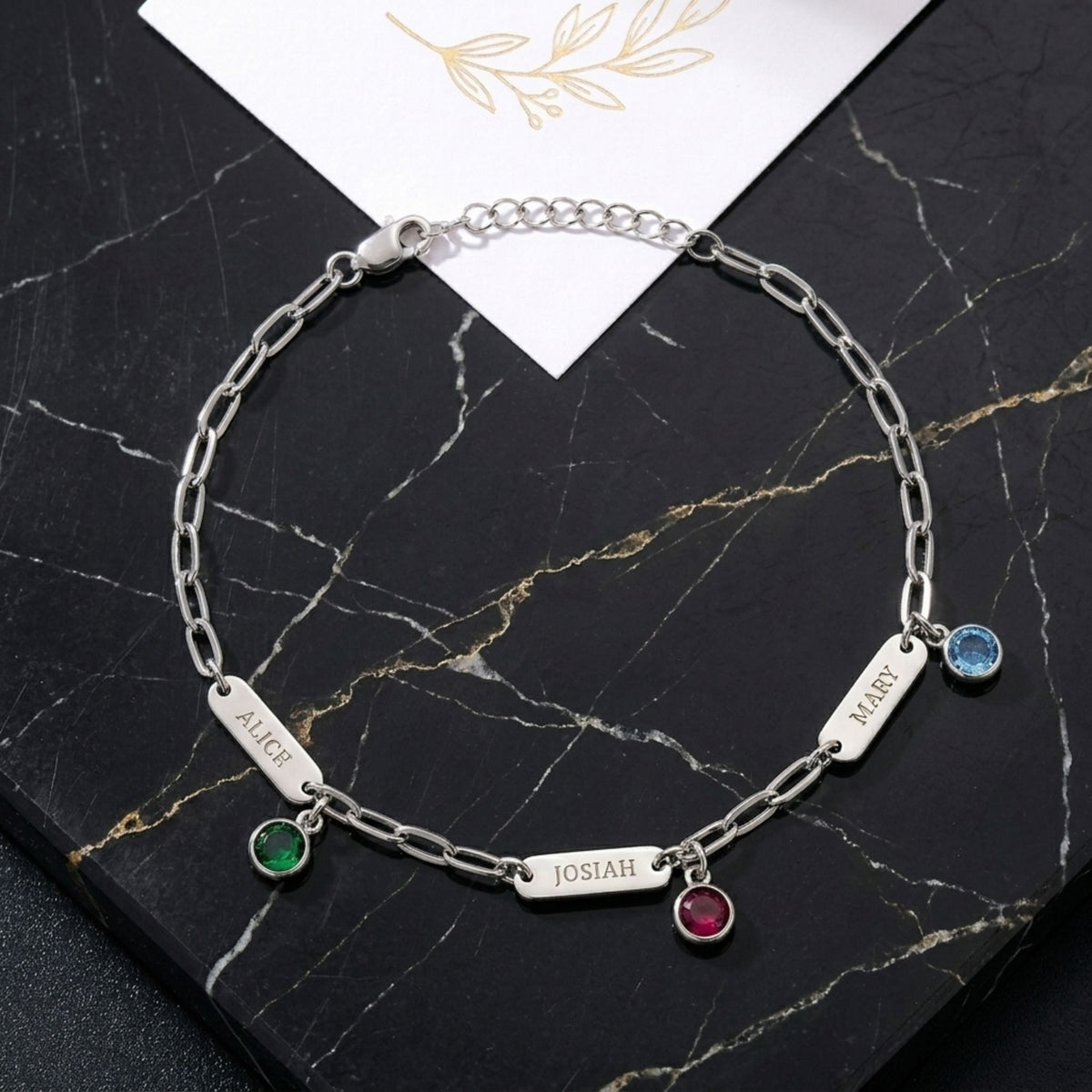Pulseira com Nome e Pedra de Nascimento
