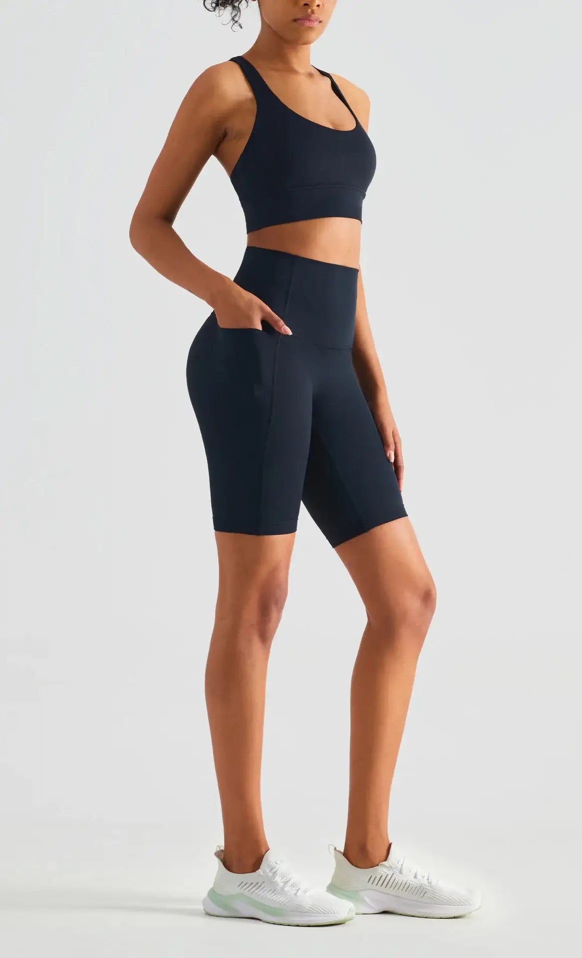 black biker shorts with pockets