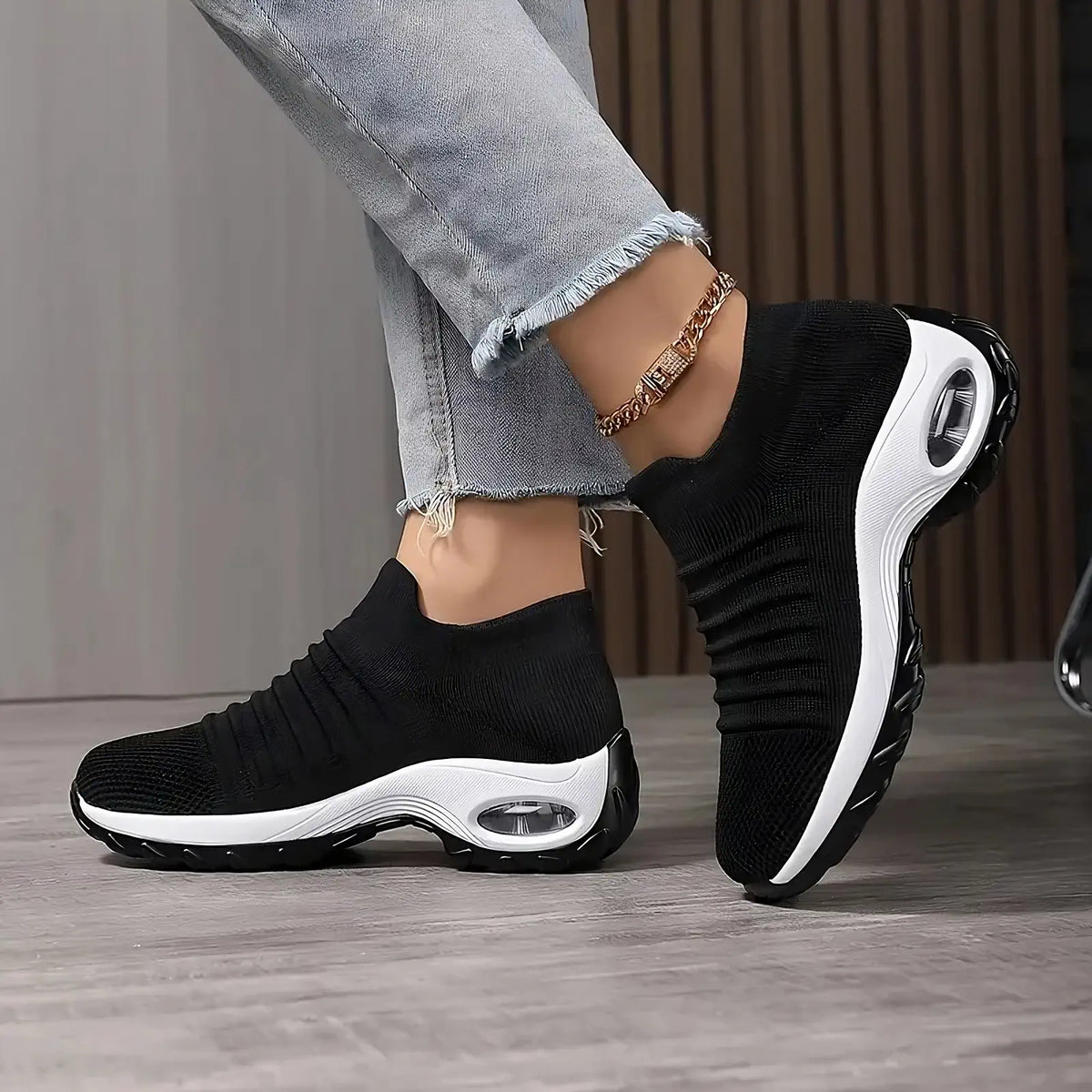 black and white walking sneakers