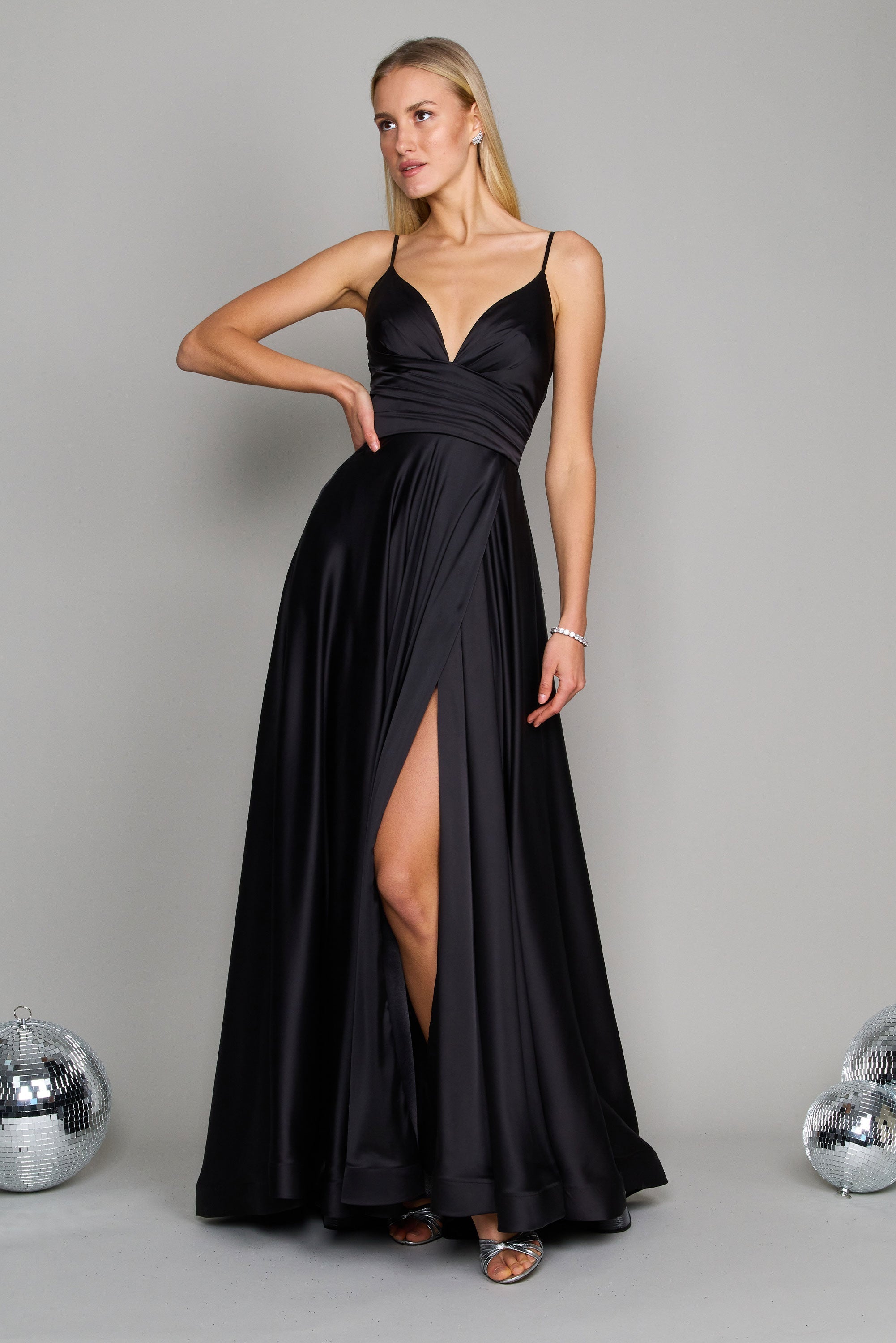 black satin dress with slit
