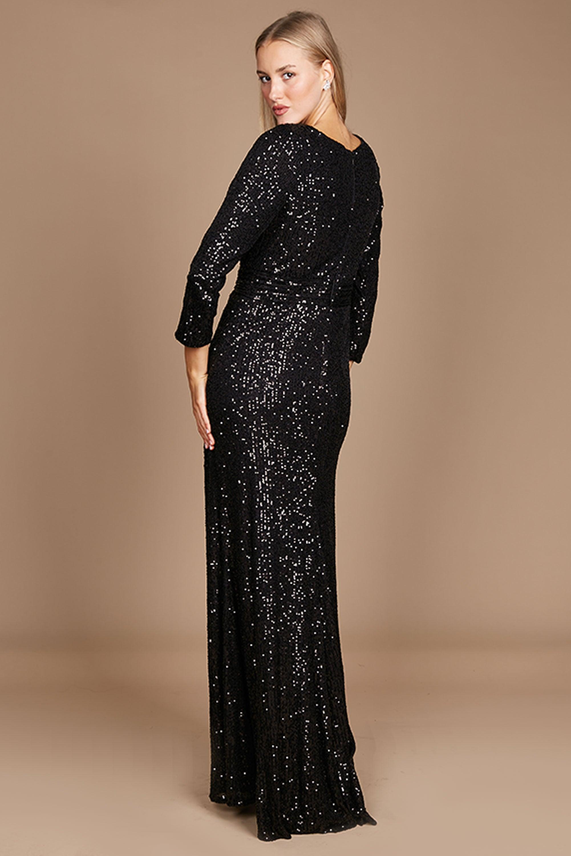 Karissa Long Sleeve Sequin Formal Dress - Black