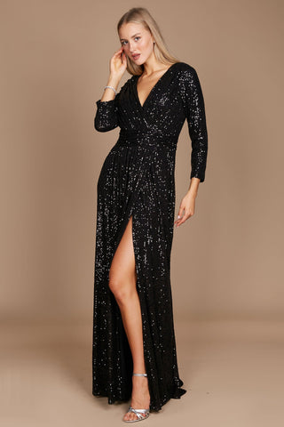 black sequin dress long sleeve