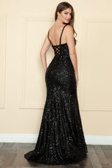 Fitted Sequin Lace-Up Gown