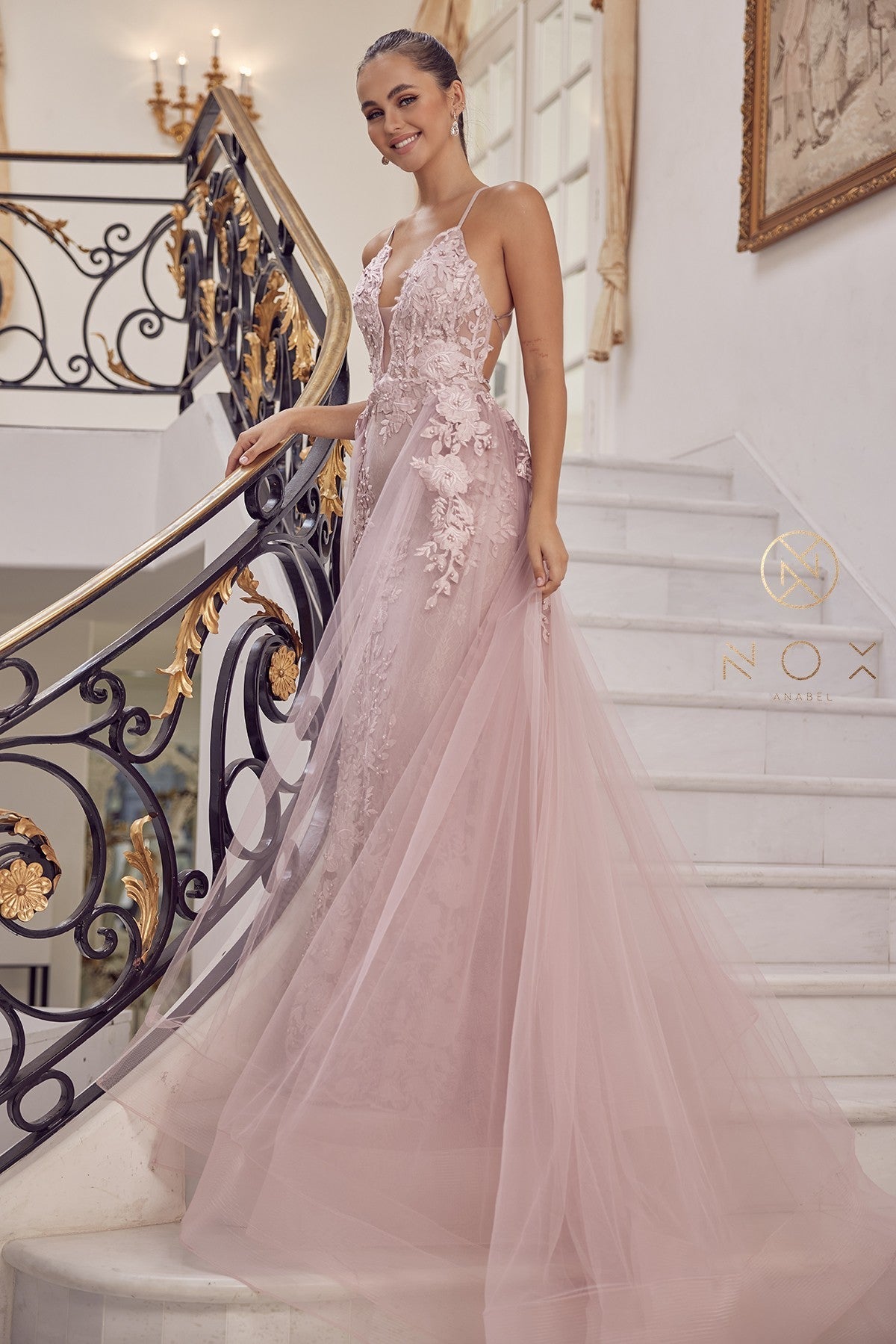 blush pink lace wedding dress