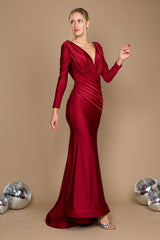burgundy evening dress with sleeves