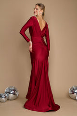 burgundy long sleeve dress for wedding