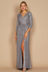 Karissa Long Sleeve Sequin Formal Dress - Charcoal