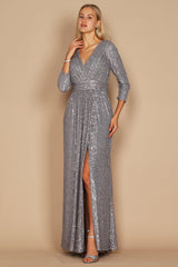 Karissa Long Sleeve Sequin Formal Dress - Charcoal