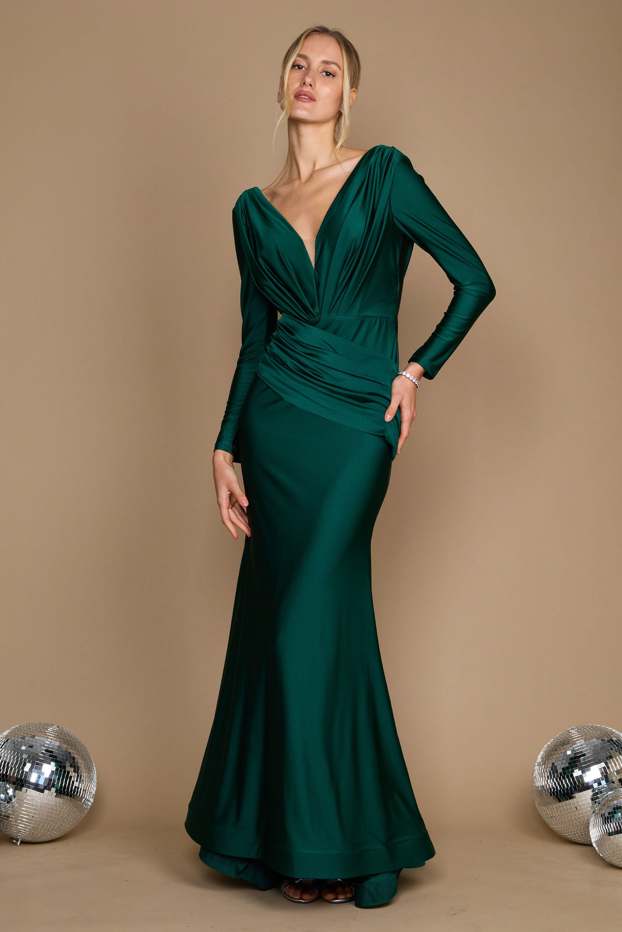 evening dress long sleeve v neck floor length ball gown pattern green veil  occasion dresse… | Long sleeve ball gown wedding dress, Green wedding  dresses, Ball gowns