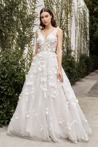 floral lace wedding dress with plunging v-neckline