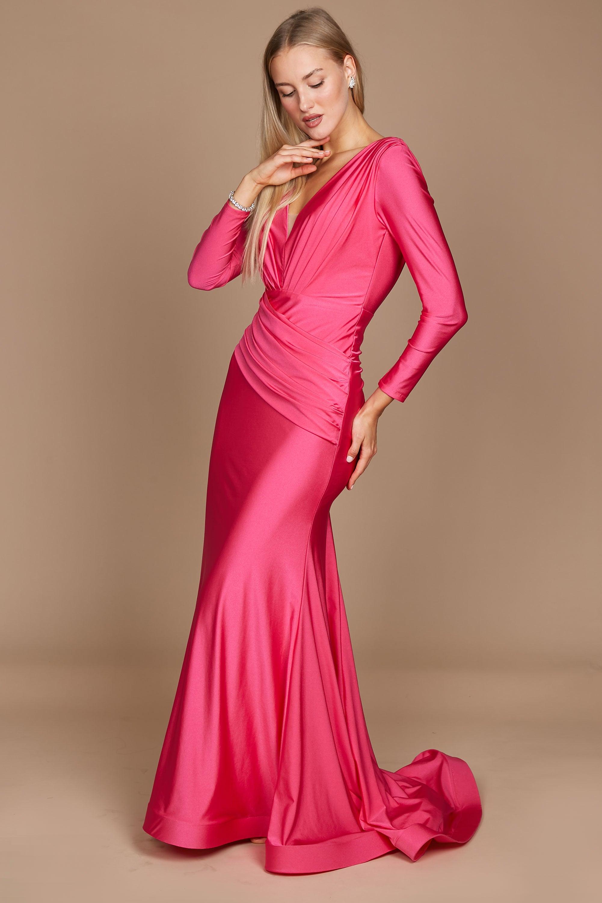 Mirabella Long Sleeve Fitted Evening Dress - Fuchsia 4 Mirabella Long Sleeve Fitted Evening Dress - Fuchsia 4